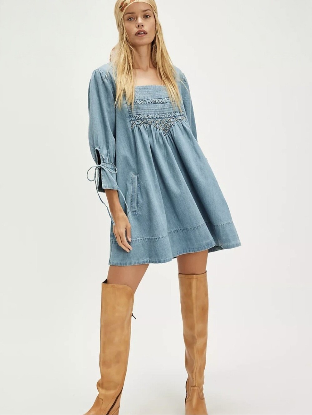 NWOT Free People Senora Denim Mini Dress In Cornflower